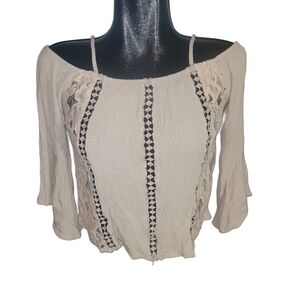 Streetwear Society Beige Off-Shoulder Bell Sleeve Top M
